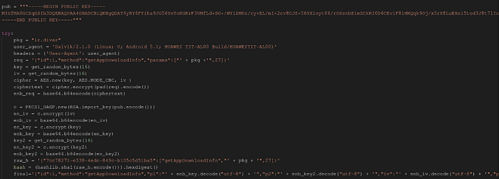 The basic script for making a request to download an app